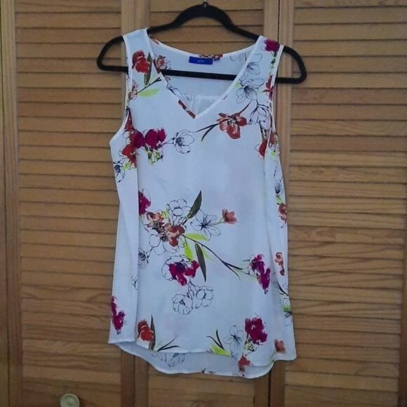 Apt 9 White Red Floral Print Vneck Flowy Tank Top Tunic Size Medium - Picture 1 of 7